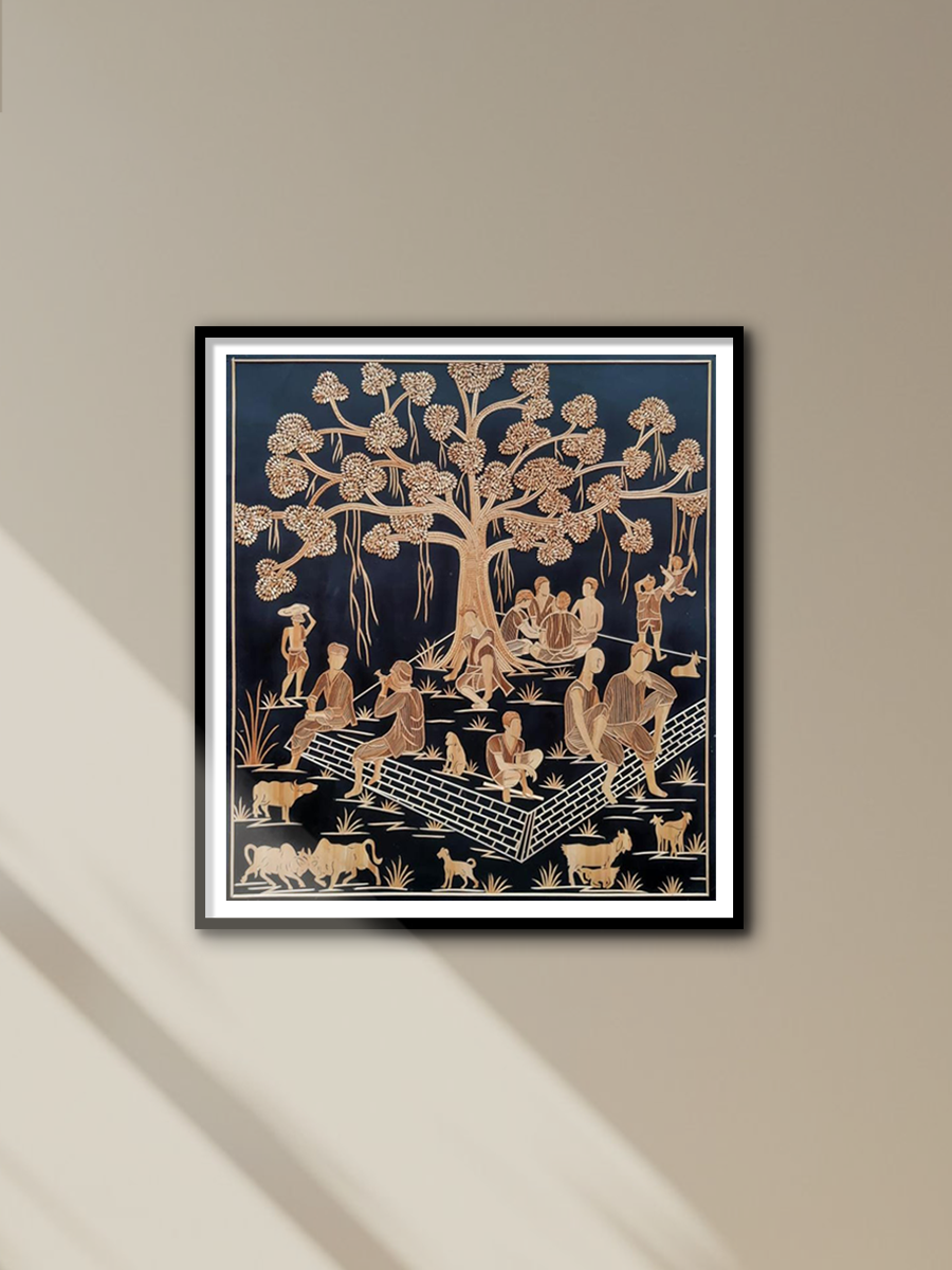 Villagers Seating Under A Majestic Tree In Sikki Grass Artwork