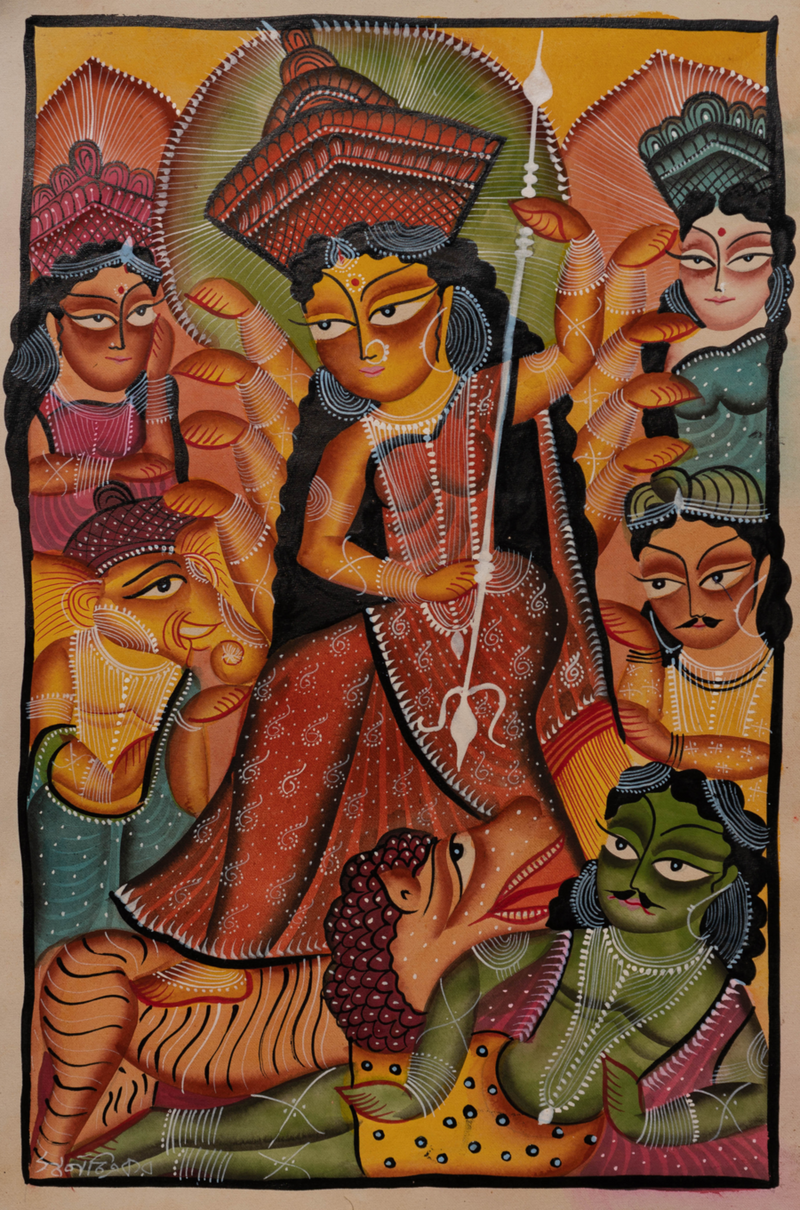 Maa Durga and the Deities in Bengal Pattachitra by Swarna Chitrakar