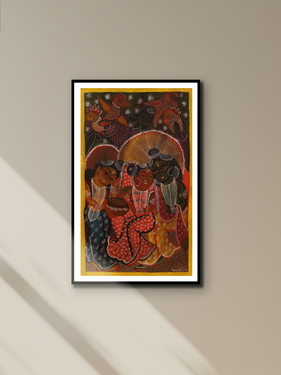 Ram, Sita, and Lakshman in Bengal Pattachitra by Swarna Chitrakar for sale