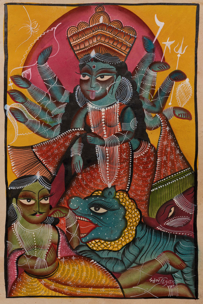 Buy Durga slaying Mahishasura in Bengal Pattachitra by Swarna Chitrakar