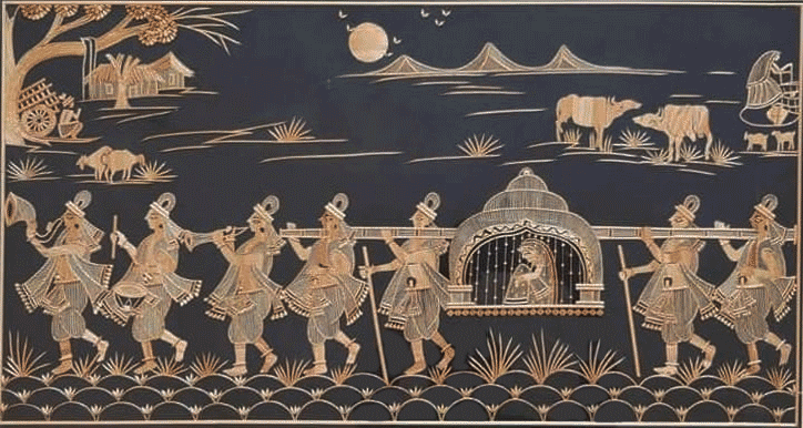 Buy Palanquin Bearers and the Bride in a Marriage Procession, Sikki Grass work by Suraj Kumar Sahu