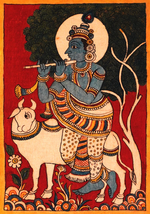 Krishna with Cow Kalamkari Painting by Siva Reddy