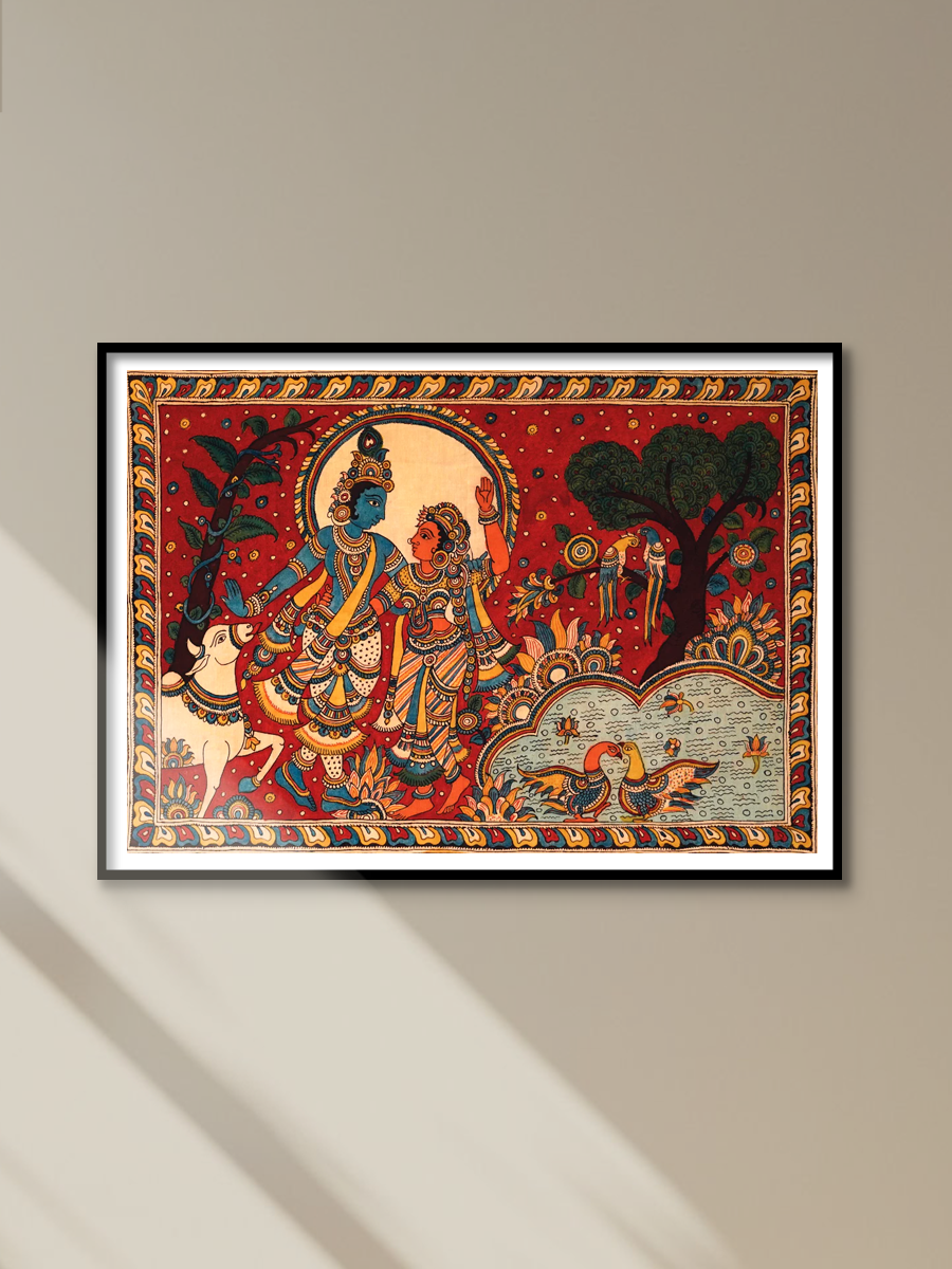 Radha- Krishna in Brindavan Kalamkari Painting by Siva Reddy
