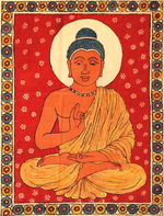 Buddha in Viktara Mudra Kalamkari Painting by Siva Reddy