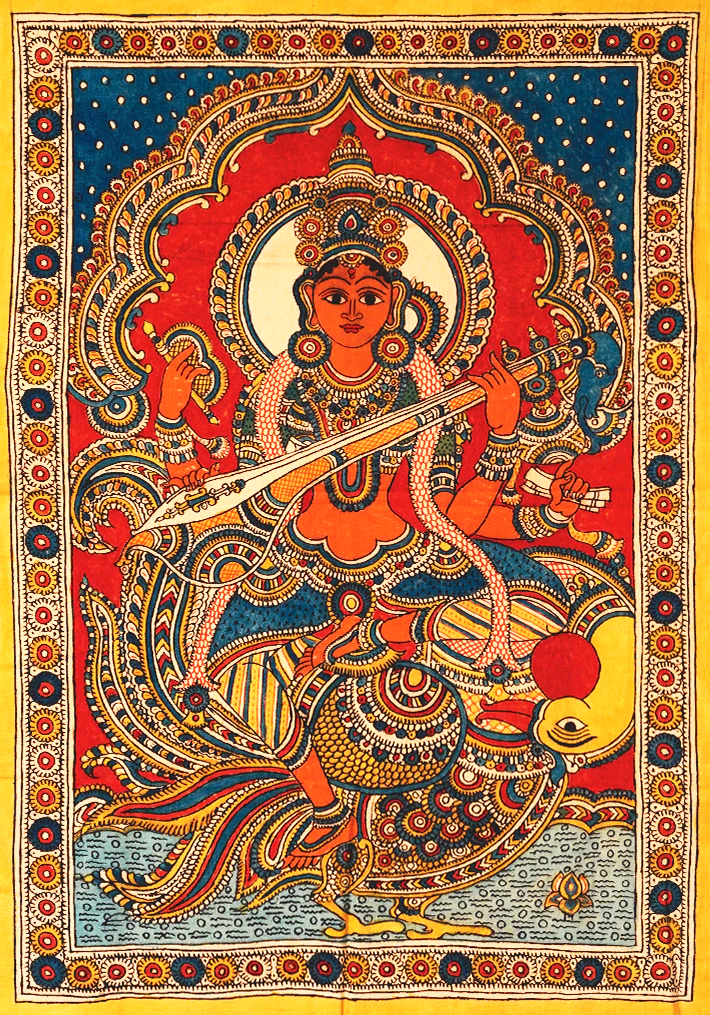 Mata Saraswati Kalamkari Painting by Siva Reddy