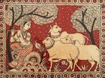 Krishna with Cows Kalamkari Painting by Siva Reddy