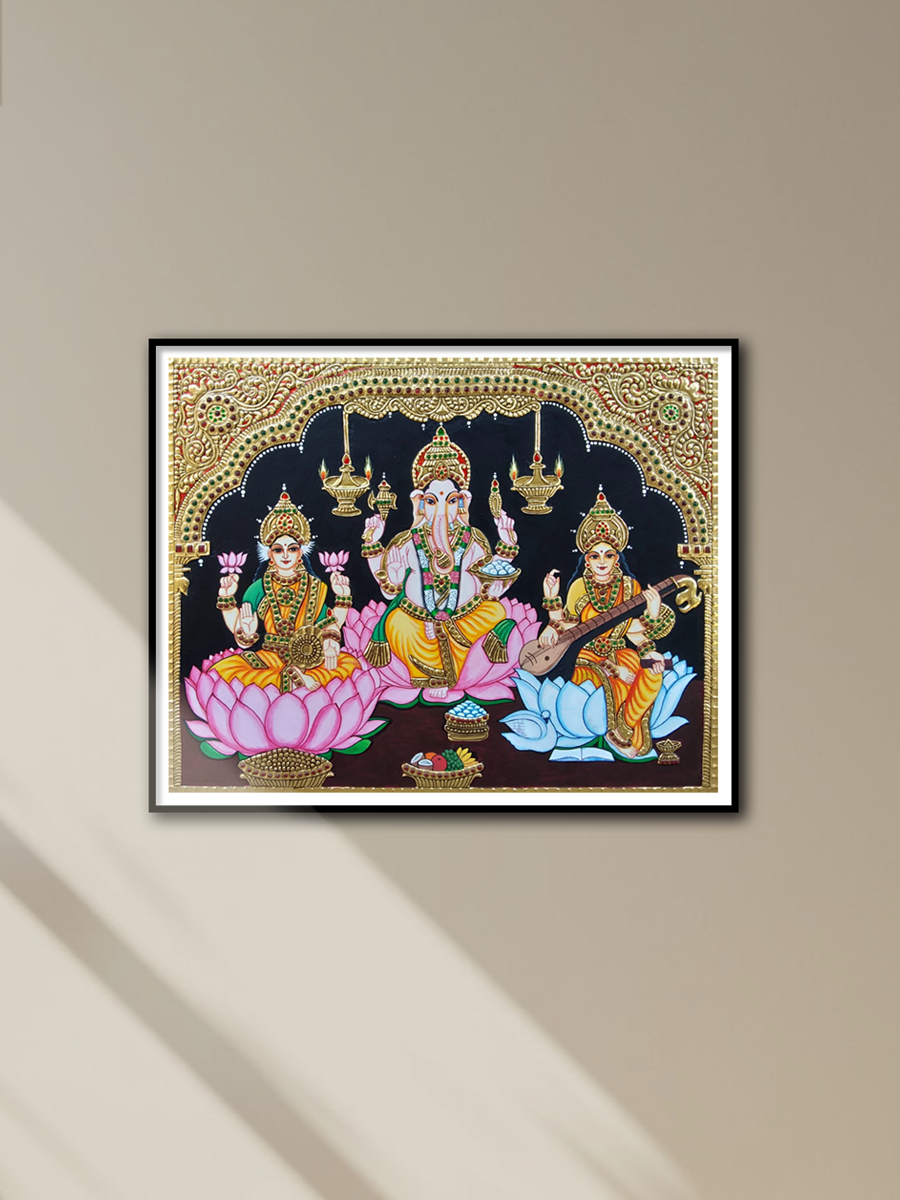 Shop Laxmi, Ganesha And Saraswati Tanjore Painting by Sanjay Tandekar