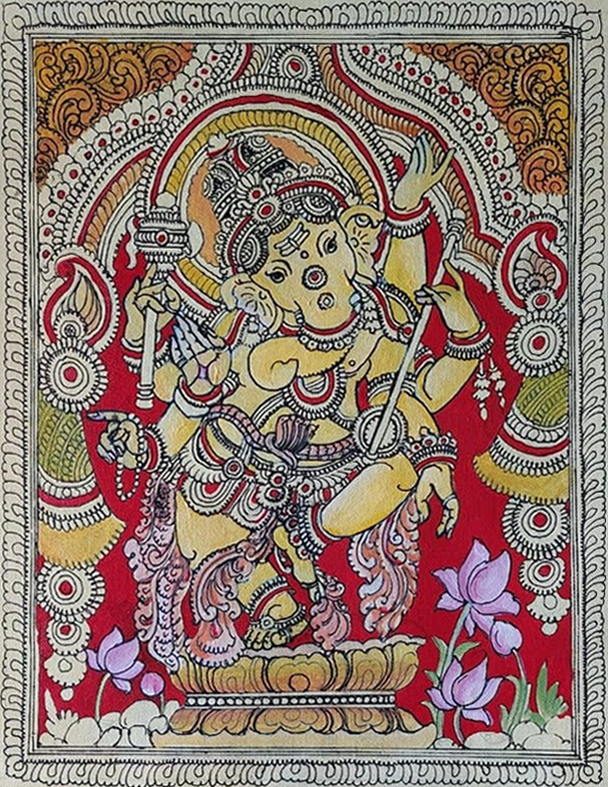 Regal Ganeshji: Kalamkari painting by Sudheer