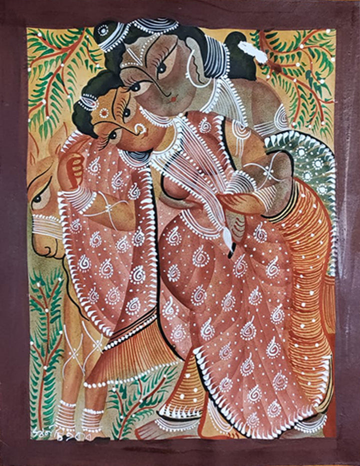Sacred Enchantment: A Bengal Pattachitra Embrace by Swarna Chitrakar Thumbnail