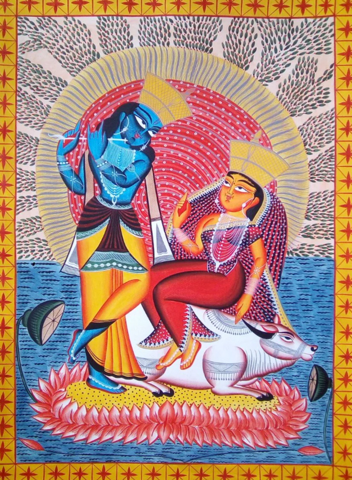 Sacred Love: Radha Krishna in Kalighat by Uttam Chitrakar Thumbnail