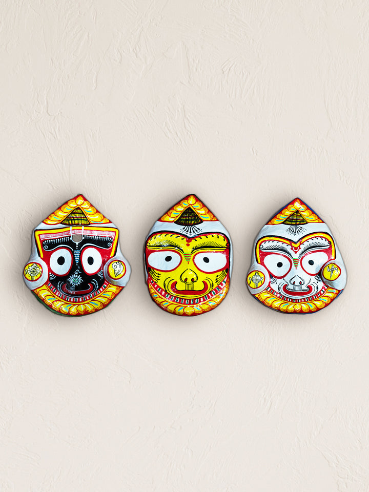 Sacred Trio: Jagannath, Balabhadra, and Subhadra's Faces Paper Mache by Keshab Maharana Thumbnail