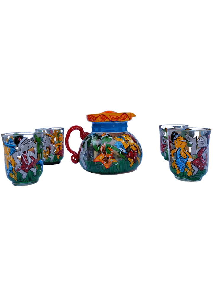 Santal Tribe Dance on Glass crockery in Bengal Pattachitra by Manoranjan Chitrakar Thumbnail