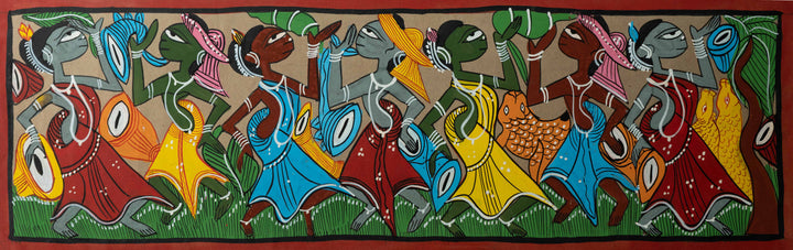 Santhal Adivasi Dance in Santhal-Tribal Pattachitra by Manoranjan Chitrakar Thumbnail