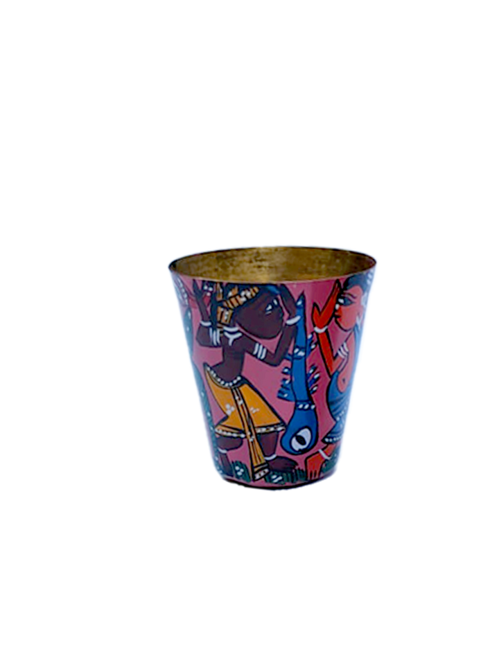 Santhal Dance on Brass metal glass: Bengal Pattachitra by Manoranjan Chitrakar Thumbnail