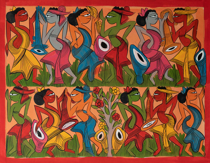 Santhal tribal dance in Santhal-Tribal Pattachitra by Manoranjan Chitrakar Thumbnail