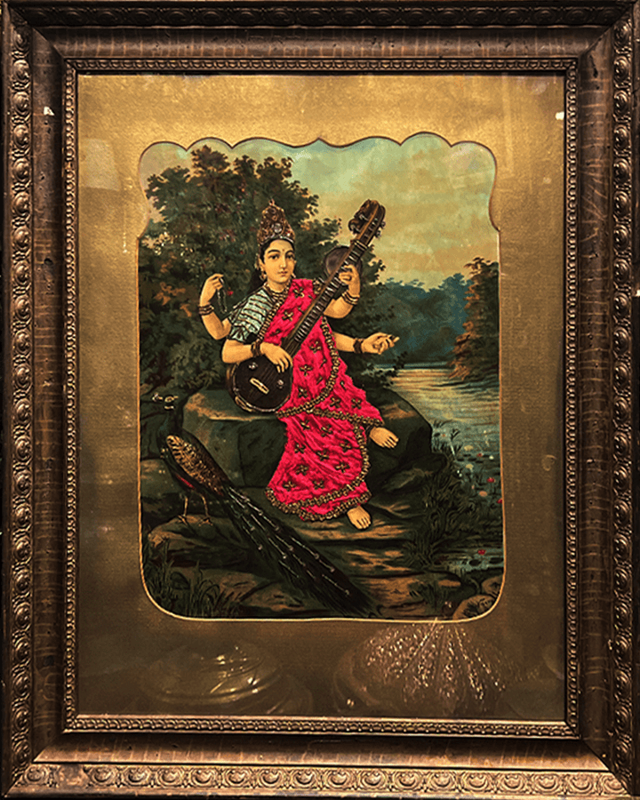 Saraswati, Oleograph by Raja Ravi Varma (Embellished) Thumbnail