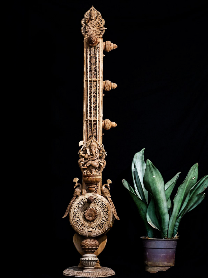 Saraswati Veena (piece of art decor) in Sandalwood by Kapil Jangid Thumbnail