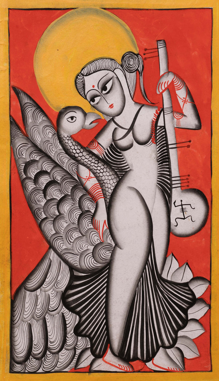 Saraswati in Bengal Pattachitra by Swarna Chitrakar Thumbnail