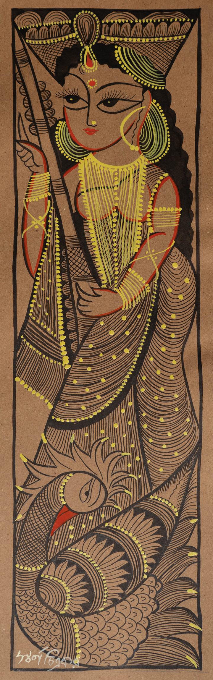 Saraswati with her Swan in Bengal Pattachitra by Swarna Chitrakar Thumbnail