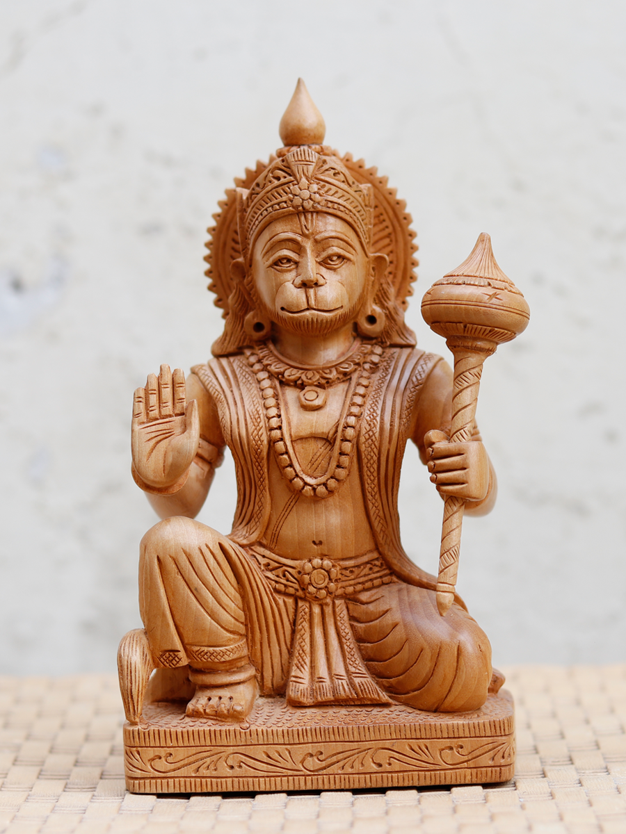 Buy Seated Hanuman in Sandalwood Carving by Om Prakash 