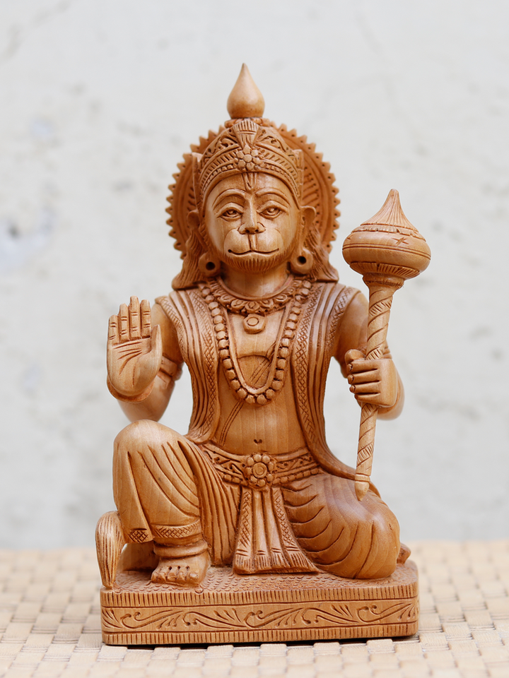 Seated Hanuman in Kadam wood Carving by Om Prakash Thumbnail