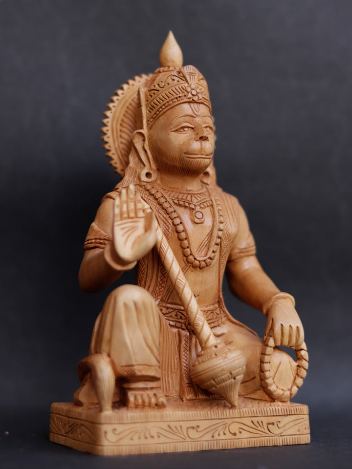 Seating Hanuman in Kadam wood Carving by Om Prakash Thumbnail