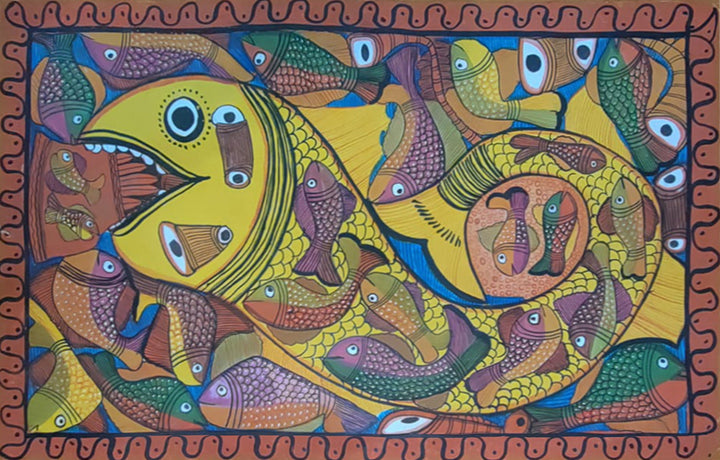 Serenade of the Waters: Aquatic Majesty Bengal Pattachitra by Swarna Chitrakar Thumbnail
