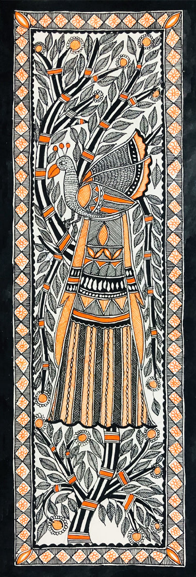 Buy Serenade of Colours: An Intricate Peacock's Embrace Madhubani Painting by Ambika Devi