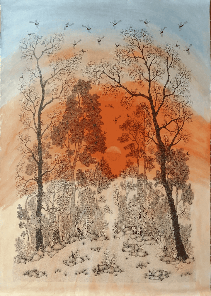Serene Forest in Warli art by Sayli Prasad Dadoda Thumbnail