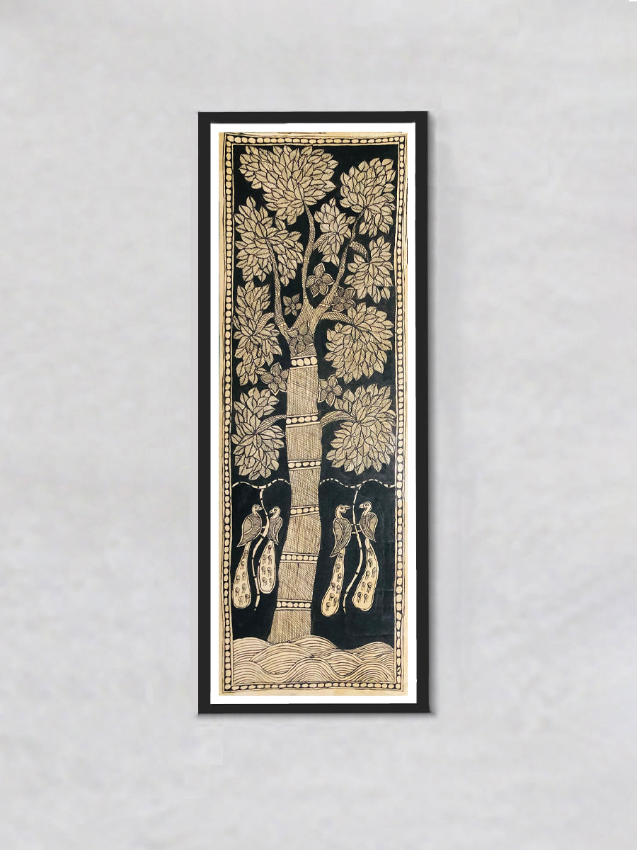 Serene Elegance: A Monochromatic Madhubani Tapestry by Ambika Devi