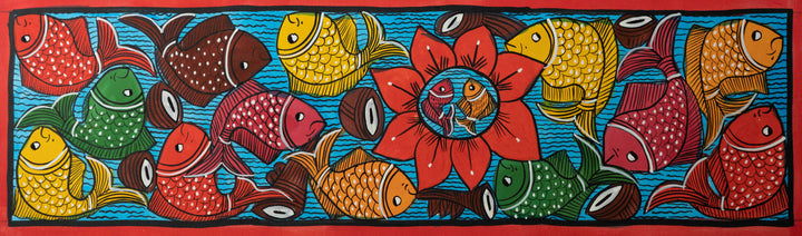 Set of Fishes in Santhal Tribal Pattachitra by Manoranjan Chitrakar Thumbnail