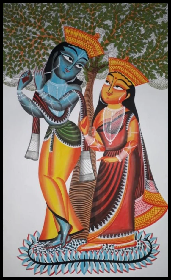 Divine Romance: Radha Krishna in Kalighat by Uttam Chitrakar Thumbnail