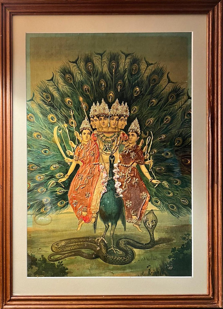 Shanmukha Subramanyam (Kartikeya) Oleograph by Raja Ravi Varma (Embellished) Thumbnail