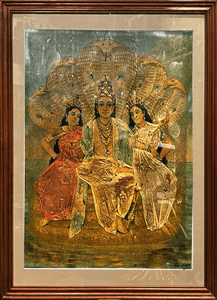 Shesh Narayan, Oleograph by Raja Ravi Varma (Embellished) Thumbnail