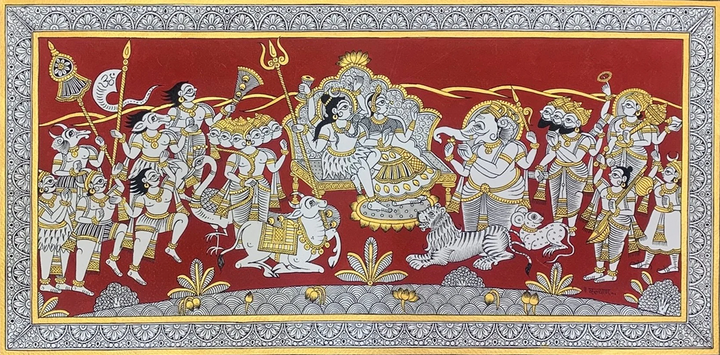 Shiv Parvati in Kailash, Phad Painting by Kalyan Joshi Thumbnail