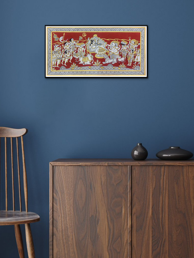 Shiv Parvati in Kailash, Phad Painting by Kalyan Joshi for sale