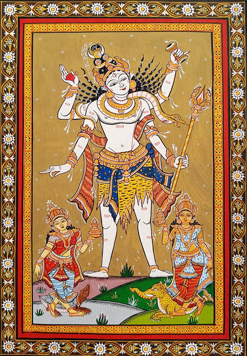 Shiva and Family Pattachitra Painting by Purusottam Swain