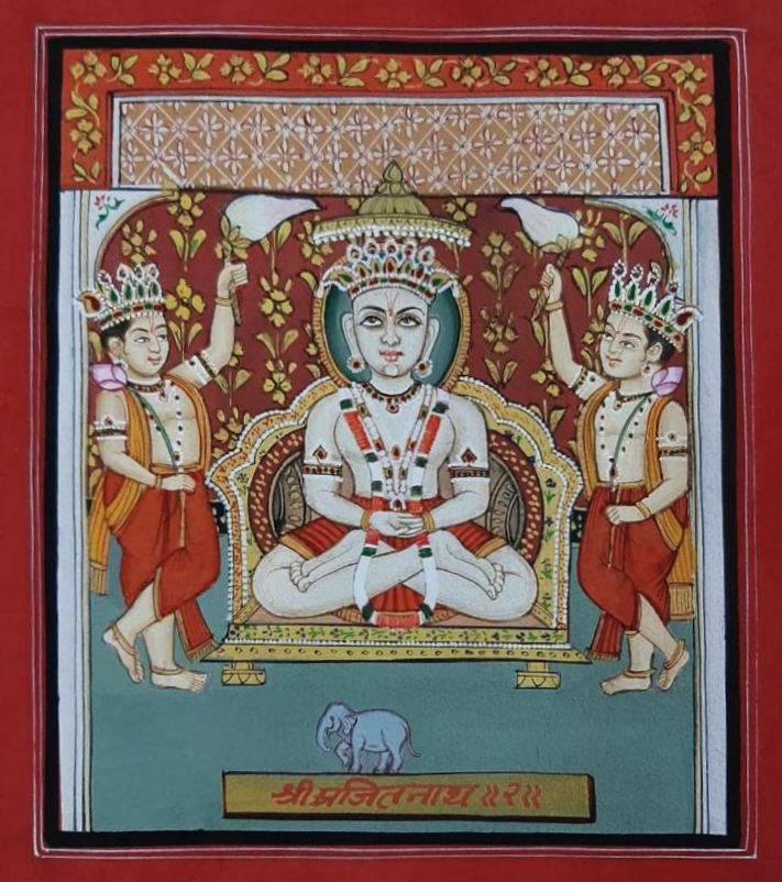 Jain Tirthankara Shri Ajitnath Ji in Meditation - Pichwai by Shehzaad Ali Sherani Thumbnail