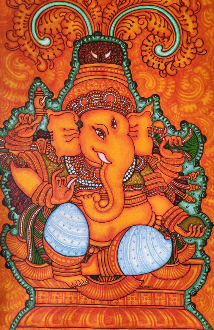 Shree Ganesha Kerala Mural Painting By Adarsh Thumbnail