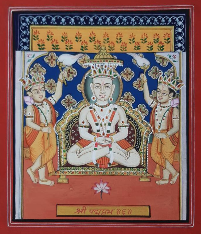 Jain Tirthankara Shri Padmaprabhu Ji in Meditation - Pichwai by Shehzaad Ali Sherani Thumbnail