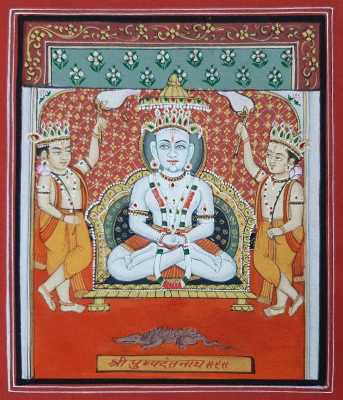 Jain Tirthankara Shri Suvidhinath/Pushpadanta Ji in Meditation- Pichwai by Shehzaad Ali Sherani Thumbnail