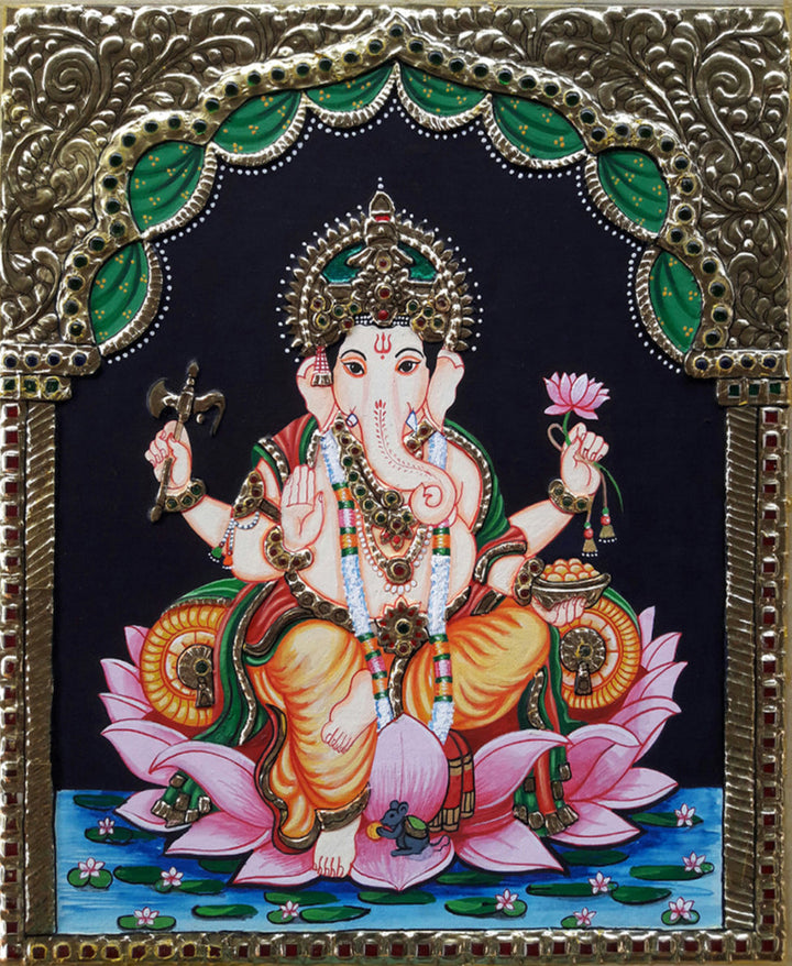Shri Ganesha, Tanjore Art by Sanjay Tandekar Thumbnail