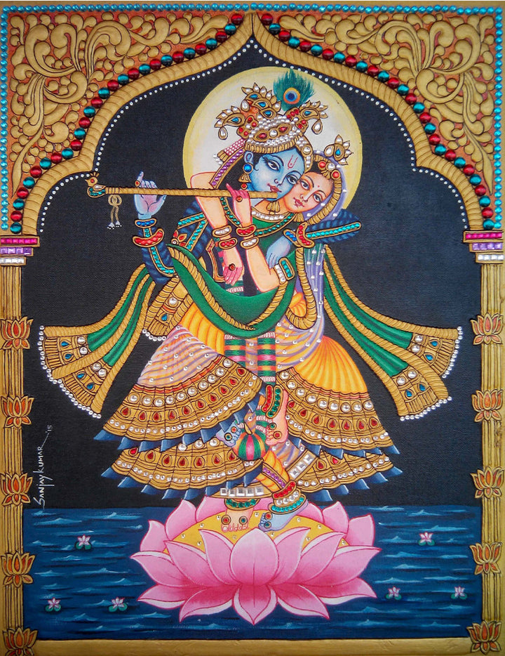 Shri Radha-Krishna, Tanjore Painting by Sanjay Tandekar Thumbnail