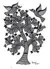Buy Silent Serenade: Birds Amidst the Gond Tree Gond Painting by Kailash Pradhan
