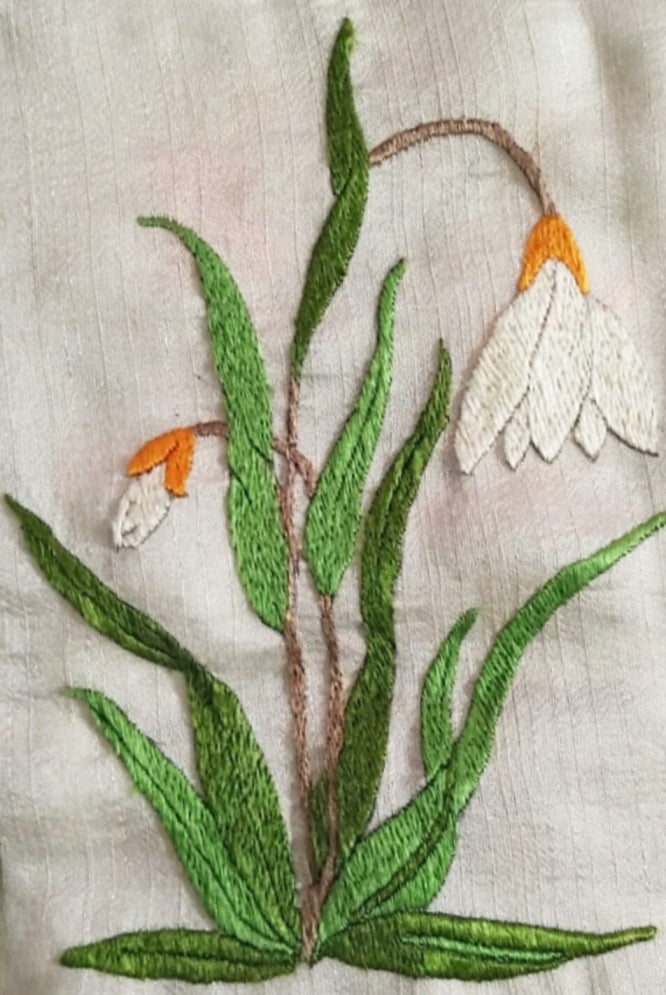 Snowdrop flower In Chamba Rumal Embroidery by Heena Thumbnail
