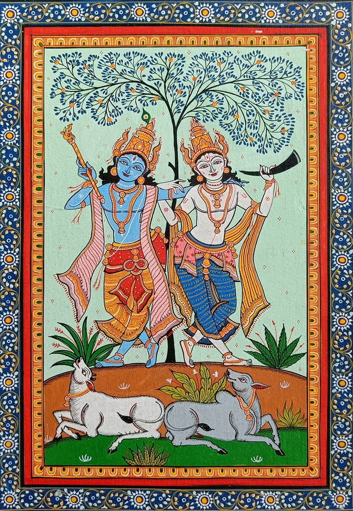 Krishna and Balaram - Pattachitra Painting by Purusottam Swain for Home Decor Thumbnail