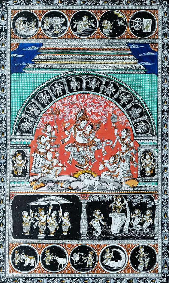 Radha Krishna Rasleela - Pattachitra Art by Purusottam Swain for Home Decor Thumbnail