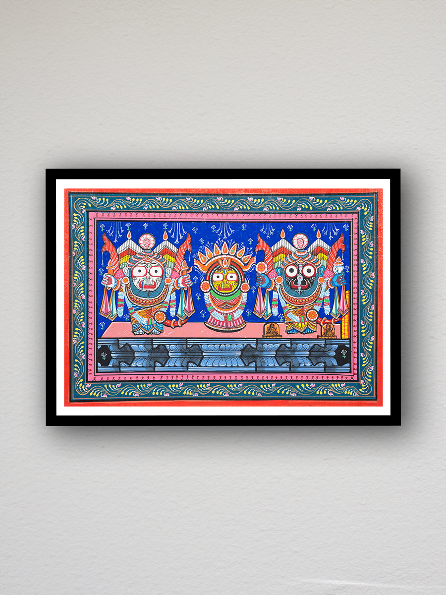 You can buy now the vibrant Jagannath, Subhadra, and Balbhadra in Nagarguna Bhes Pattachitra painting.