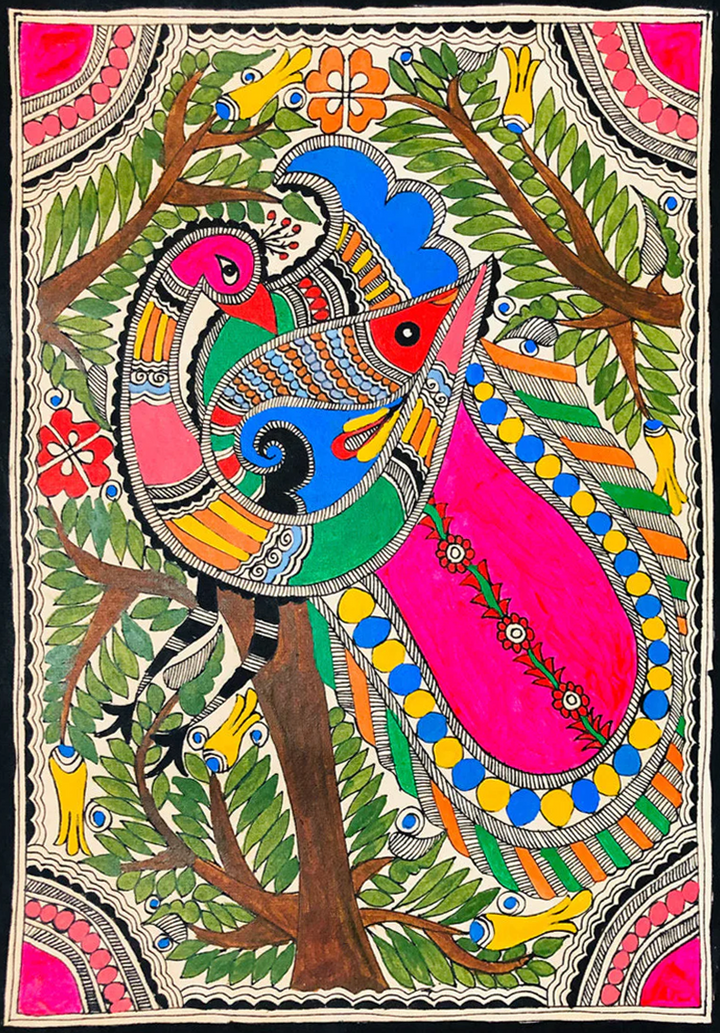 Spiritual Blessings, Madhubani Painting by Ambika Devi Thumbnail