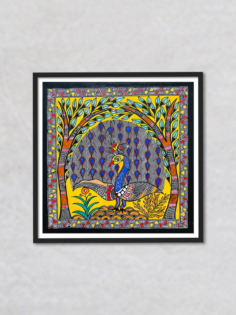 Splendor plumage Majesty in Madhubani, Madhubani Painting by Ambika Devi